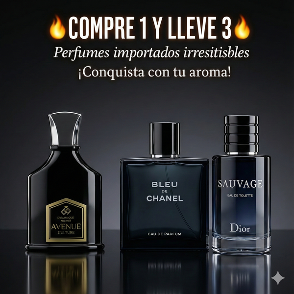 🔥 COMPRE 1 Y LLÉVESE 3 PERFUMES IMPORTADOS 🔥 Sauvage + Bleu de Chanel + Creed Silver (100ml)